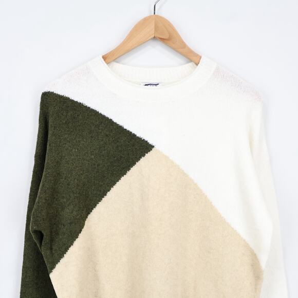 J.Crew Factory Colorblock Mockneck Sweater Extra Soft Ivory Khaki Olive M NWT - Picture 3 of 8